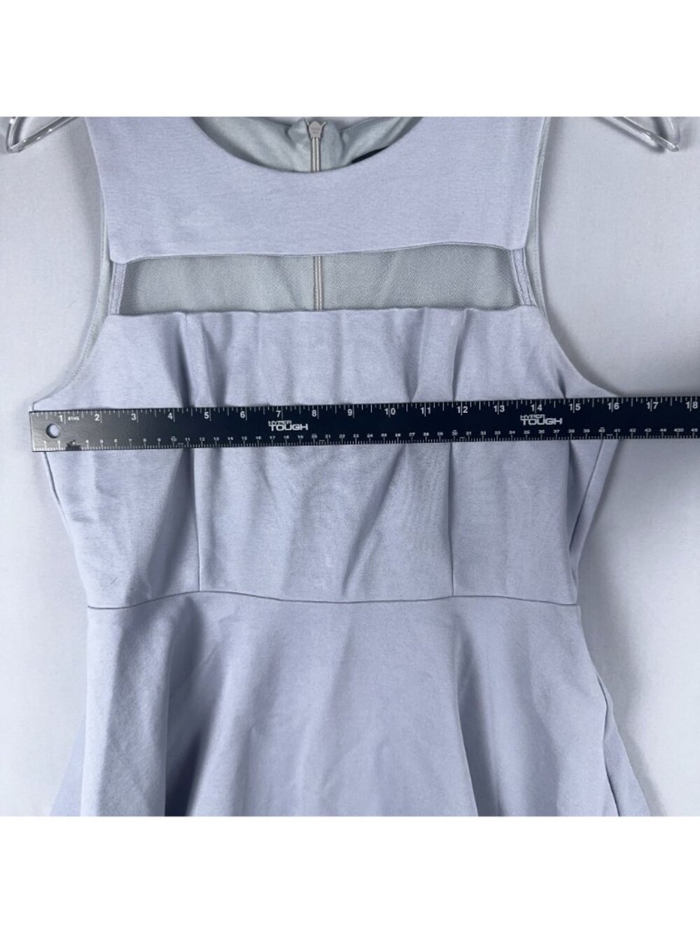 Lulus Sheer Determination Mesh Skater Dress Size Large Mini Fit Flare Light Blue - Picture 13 of 14